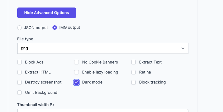 Screenshot of the dark mode example